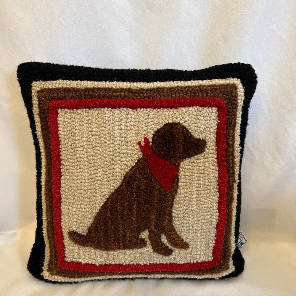 Chandler 4 Corners "Chocolate Lab" Hooked Wool Throw Pillow-Laura Megroz-18 x 18